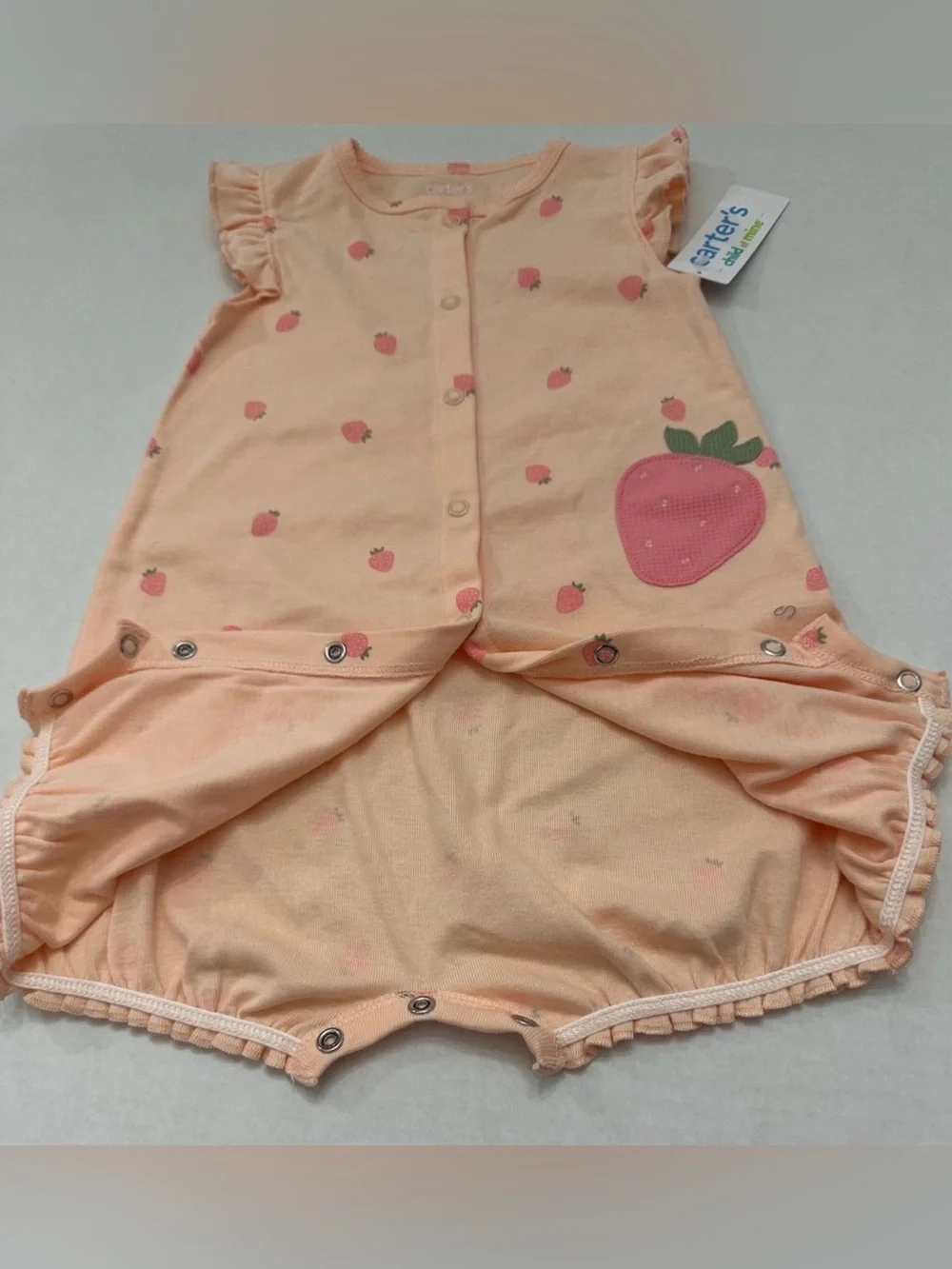 Carter's Child of Mine Baby Girl Peach/Pink Strawberry Bubble Romper,18 Months